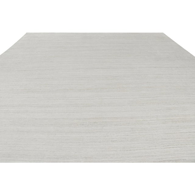 Rug & Kilim Rug & Kilim’s Oversized Textural Square Rug In Solid White and Gray Striae - 6x9 For Sale - Image 4 of 8