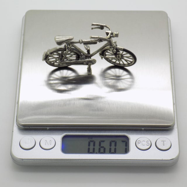 Metal Vintage Italian Handmade Genuine Silver Sport Bicycle Dollhouse Miniature Figurine For Sale - Image 7 of 8