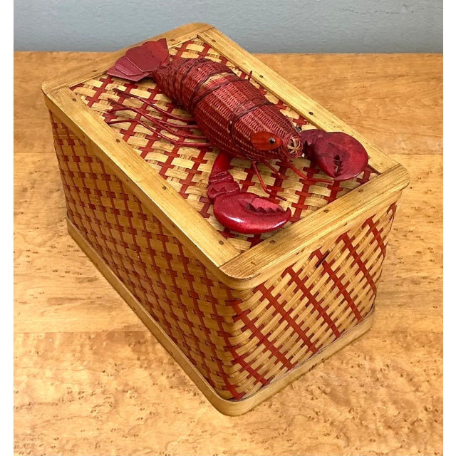 Camel Vintage Shanghai Weave Rattan Lobster Box For Sale - Image 8 of 12