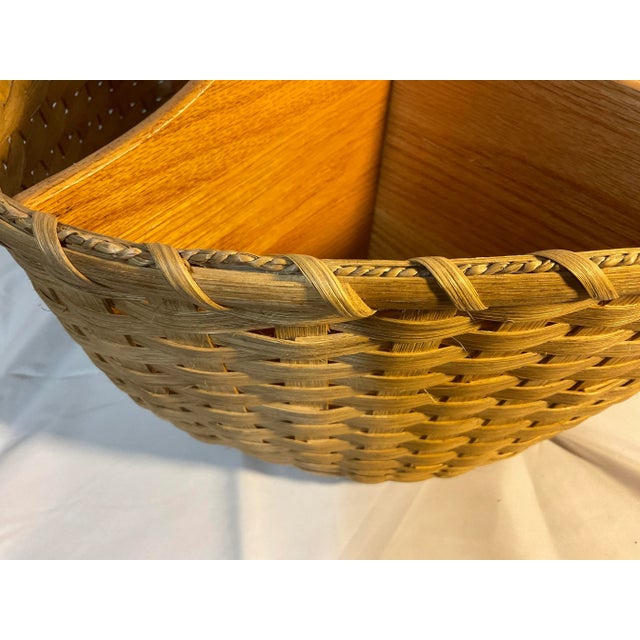 Contemporary Handwoven Wooden and Reed Divided Basket For Sale - Image 3 of 8
