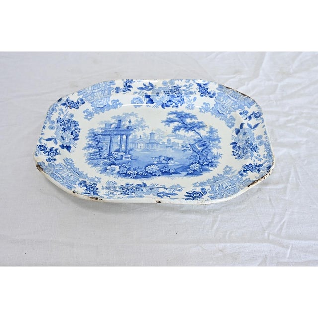 White English 19th Century Blue & White Porcelain Platter For Sale - Image 8 of 9