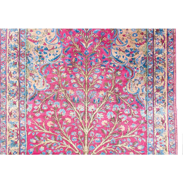 Raspberry Red Early 20th Century Persian Qum Silk Prayer Rug For Sale - Image 8 of 15