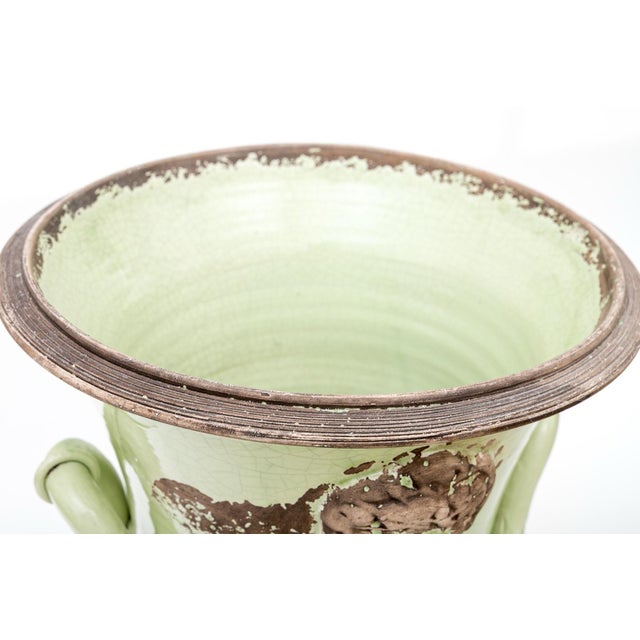 Neoclassical Vintage Neoclassical Glazed Italian Ceramic Campana Form Urn For Sale - Image 3 of 7