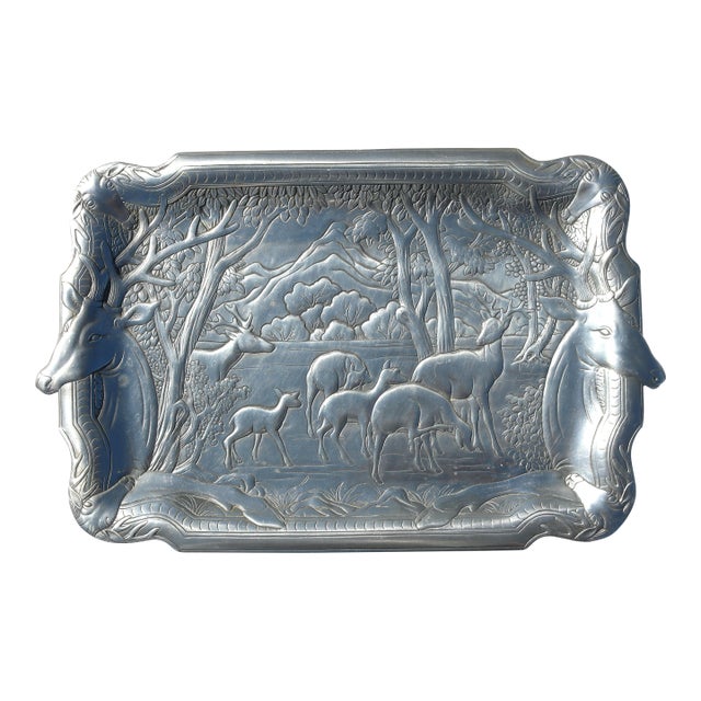 1982 Arthur Court Designs Aluminum Elk Herd Platter For Sale