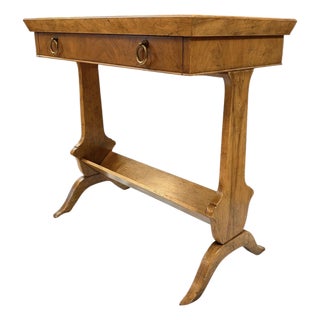 1950s Baker Furniture Maple and Burled Walnut Side Table Console Table For Sale