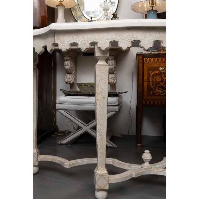 Swedish Faux-Crackle Console Table With Faux Marble Top For Sale - Image 4 of 8