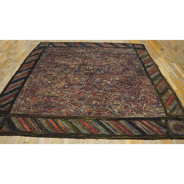 1930s Abstract Design American Hooked Rug ( 9'2" x 9'2" - 280 x 280 cm ) Antique American Hooked Rug American Allover...