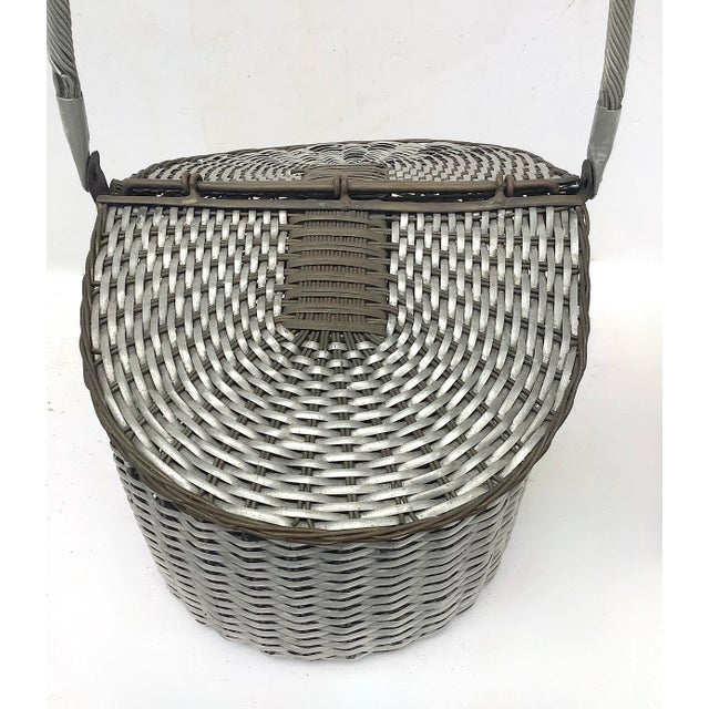 Mid-Century Woven Aluminum and Brass Lidded Basket For Sale - Image 4 of 6