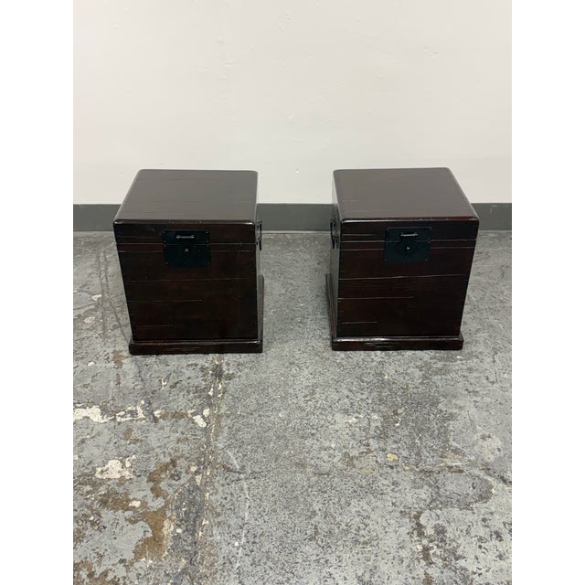 2010s Pottery Barn Emmett Zen Brown Trunk Side Tables, Pair For Sale - Image 5 of 12