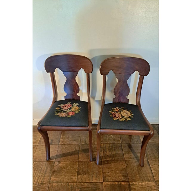 Set of 6 Hickory Chair–Style American Empire Dining Chairs With Unique Floral Needlepoint For Sale - Image 10 of 12