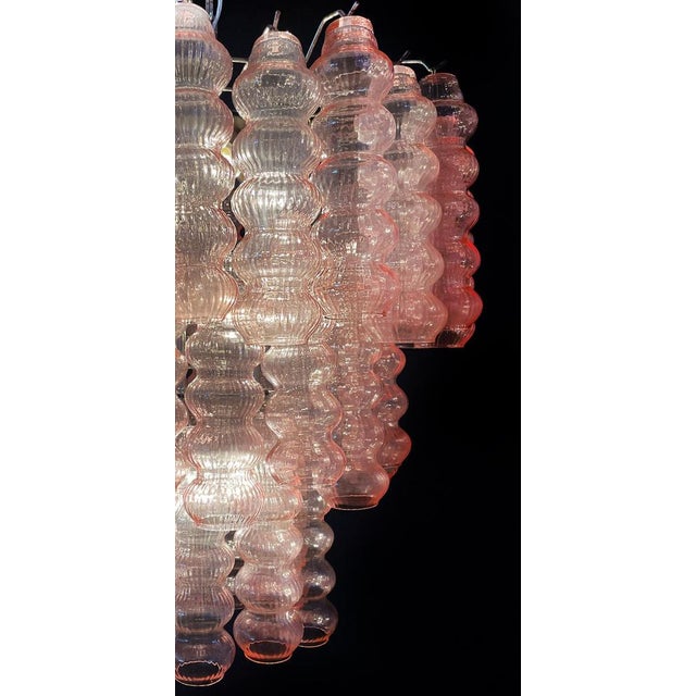 Three-Tier Murano Glass Tube Chandelier with 48 Pink Glasses, 1989 For Sale - Image 15 of 18