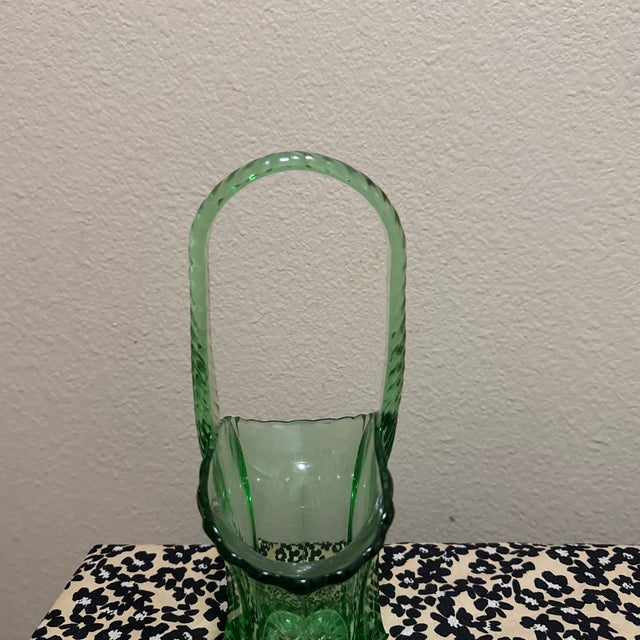 Vintage Westmoreland Glass Large Green Depression Glass Basket For Sale - Image 4 of 6