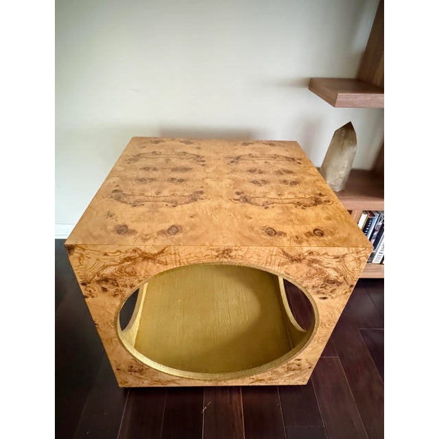 Wood Modern Cube Made Goods Benning Side Table in Olive Ash Burl Veneer With Round Interior For Sale - Image 7 of 12