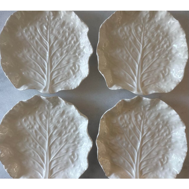 Bordallo Pinheiro Set of 4 White Ceramic Cabbage Leaf Plates For Sale - Image 4 of 10