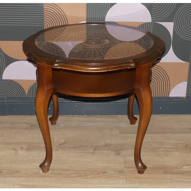 Chippendale Round Side Table with Shelf Wicker and Glass by Ilse Möbel, 1960s For Sale - Image 13 of 15