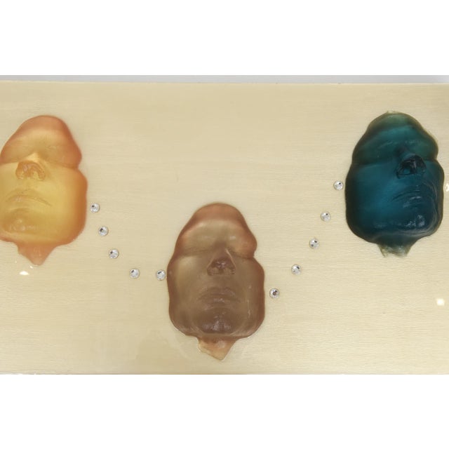 Mixed Media Resin Over Wood Buddha Art by Donna Lee Steffens Ttitled "The Conversation Starts Here" For Sale In Miami - Image 6 of 11