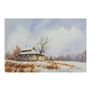 Contemporary Rustic Farmhouse Landscape Watercolor Painting