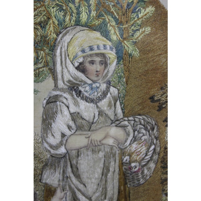 Antique 19th Century Embroidered Silk French Pastoral Provincial Scene Woman Child Stumpwork For Sale - Image 9 of 11