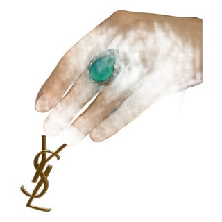 Bochic "Capri" Vintage Aquamarine & Rare Blue Opal Ring Set In 18K White Gold & Silver For Sale