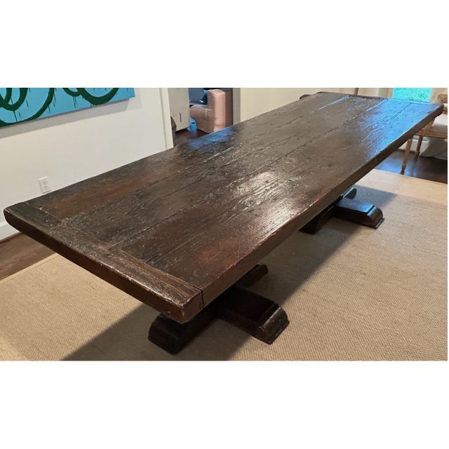 Late 20th Century Country French Provincial Oak Farmhouse Double Pedestal Dining Table For Sale - Image 4 of 5