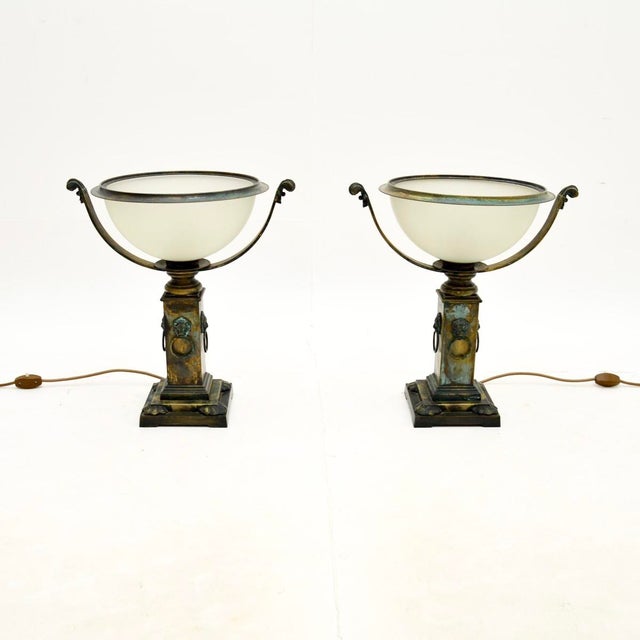 Neoclassical Style Brass and Glass Table Lamps, 1970s, Set of 2 For Sale - Image 3 of 12