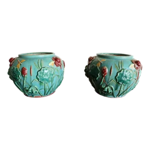 Late 20th Century Floral Ceramic Planters - A Pair