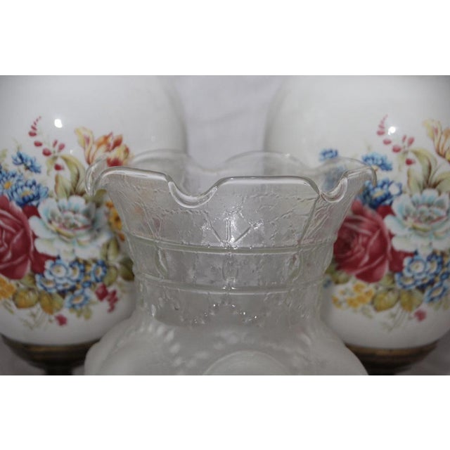 Opaline Frosted Glass Lampshade with Floral Decor Lamps, 1950s, Set of 2 For Sale - Image 9 of 18