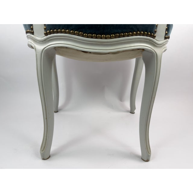 Vintage Louis XV Style Painted Wood Chair With Blue Velvet Upholstery For Sale - Image 15 of 16