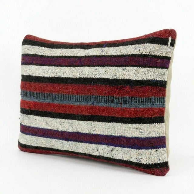 Mid-Century Modern Striped Kilim Lumbar Pillow Cover 14'' X 20'' For Sale - Image 3 of 4