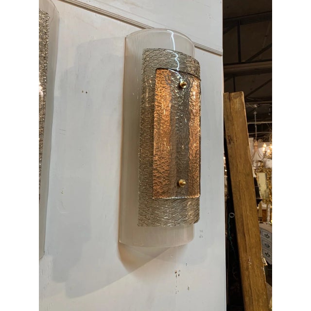 Modern Early 21st Century Modern Multi Layered Murano Glass Wall Sconces - A Pair For Sale - Image 3 of 7