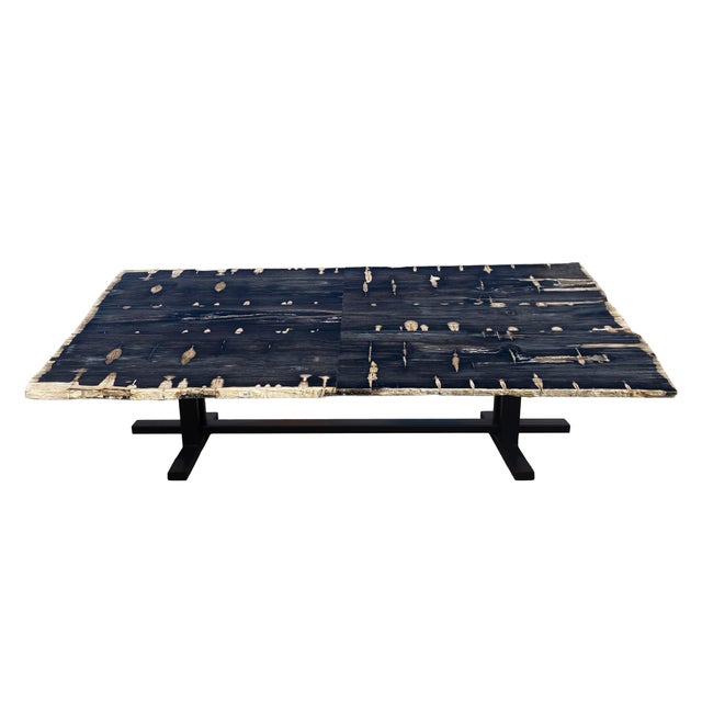 This refined tabletop is crafted from solid black petrified wood, a remarkable natural material formed when ancient trees...