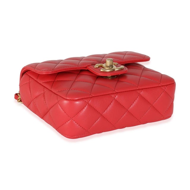 Red Quilted Lambskin Coco Pins Mini Flap Bag For Sale In New York - Image 6 of 9