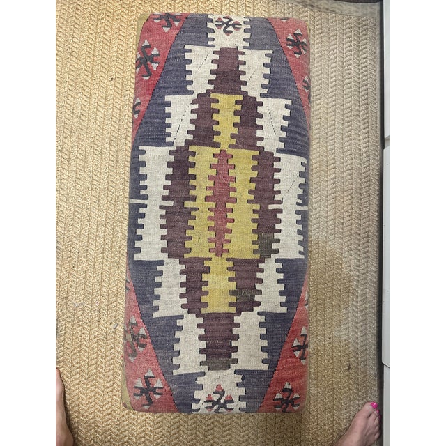 English Vintage George Smith Kilim Bench With Turned Legs – Artisan Crafted For Sale - Image 3 of 5