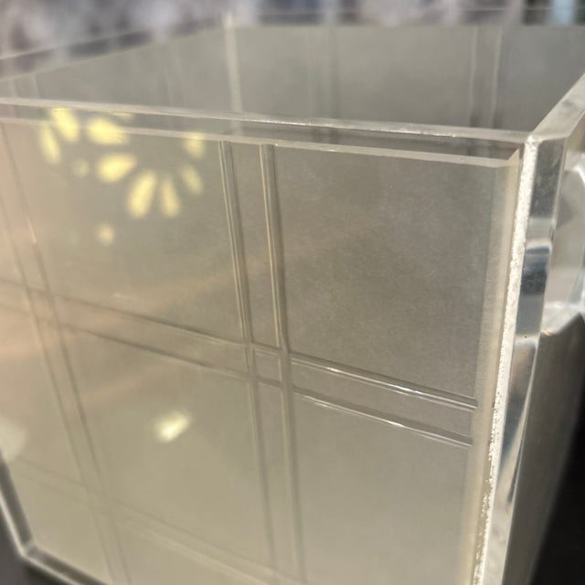 Transparent Lucite and Acrylic Beveled Ice Bucket With Stainless Steel Ice Scoop For Sale - Image 8 of 9