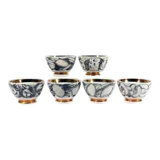 1960s Piero Fornasetti Ceramic Appetizer Bowls, Complete Set of Six, Antipasto Subjects For Sale