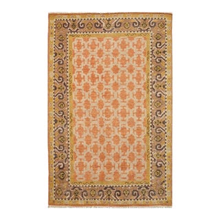 6x9 Yellow Hand-Knotted Wool Trellis Motif Geometric Modern Carpet Rug For Sale