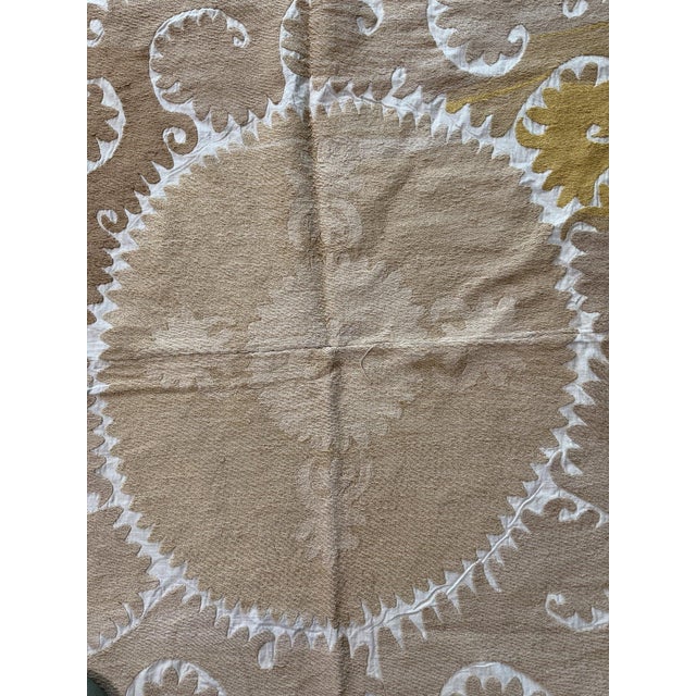 Textile Bohemian Neutral Tan Suzani From Tashkent 4'6'' X 4'10'' For Sale - Image 7 of 11