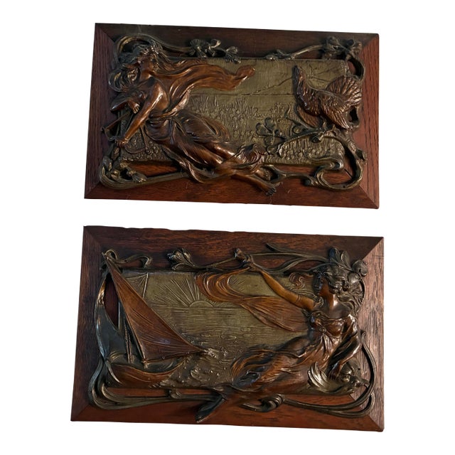 Beautiful French Art Nouveau Wall Plaques For Sale