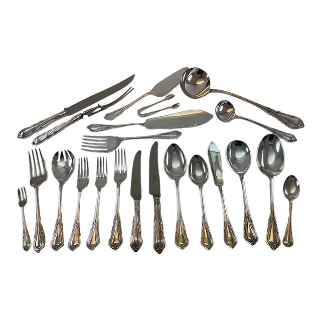 New 1980s Complete Cutlery Set for 12, Including Fish Eaters & Serving Pieces, 132 Pcs, Lily For Sale