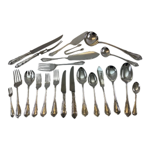 New 1980s Complete Cutlery Set for 12, Including Fish Eaters & Serving Pieces, 132 Pcs, Lily