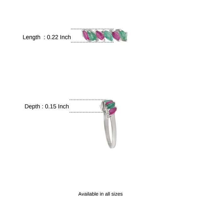 Handmade Two-Tone Pink & Green Sapphire Navette Stacking Ring in Silver Size 5 For Sale - Image 10 of 13