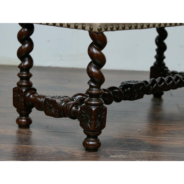 Early 20th Century English Barley Twist Bench With Upholstered Seat, Circa 1900 For Sale - Image 5 of 18