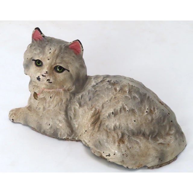 Figurative Vintage Signed Hubley Manufacturing Co. Model 335 Reclining Persian House Cat Cast Iron Doorstop For Sale - Image 3 of 13