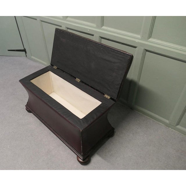 Hollywood Regency Large Regency Waisted Leather Ottoman For Sale - Image 3 of 8