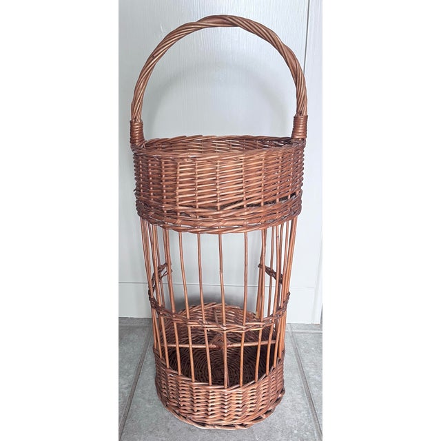 Vintage 1960s French Wicker Tall Bottle Basket Wine Bar For Sale In New York - Image 6 of 10