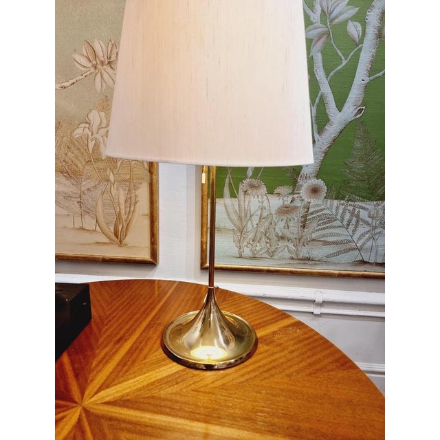Table lamp model B-024 in brass by Bergboms, Swedish Midcentury Modern 1960s. with original shade. Shade diam. 38 cm. All...