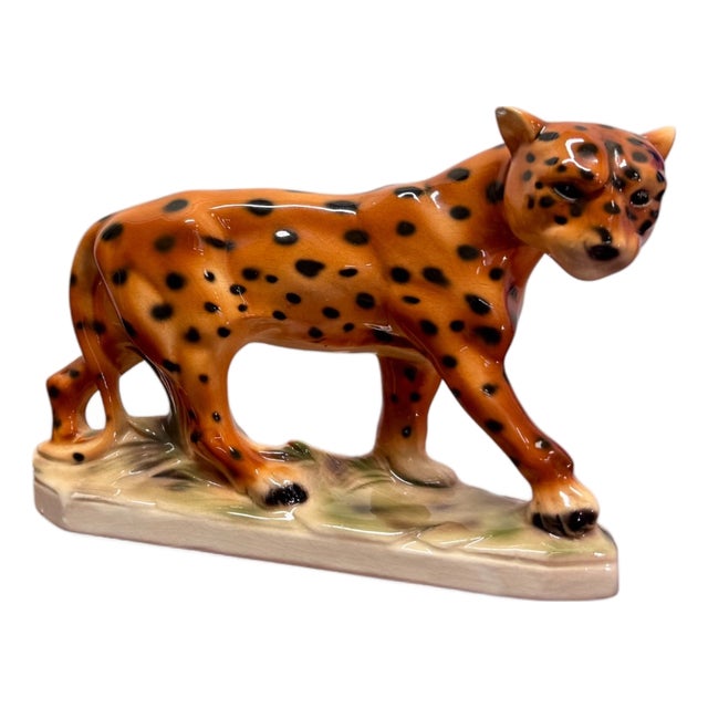Porcelain Leopard Figurine by Voigt / Sitzendorf, Germany., 1970s For Sale