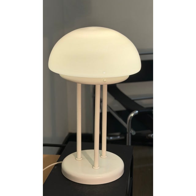 Vintage Mushroom Tripod Table Lamp in Opaline Glass and White Steel, 1970s For Sale - Image 6 of 11