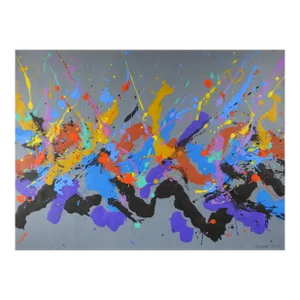 Abstract Expressionist Jerry Adams Blue Mustard Gray Painting on Paper