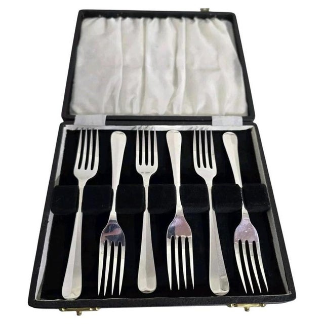Antique Art Deco Sterling Silver Dessert Forks, Sheffield, 1920, Set of 6 For Sale - Image 12 of 12